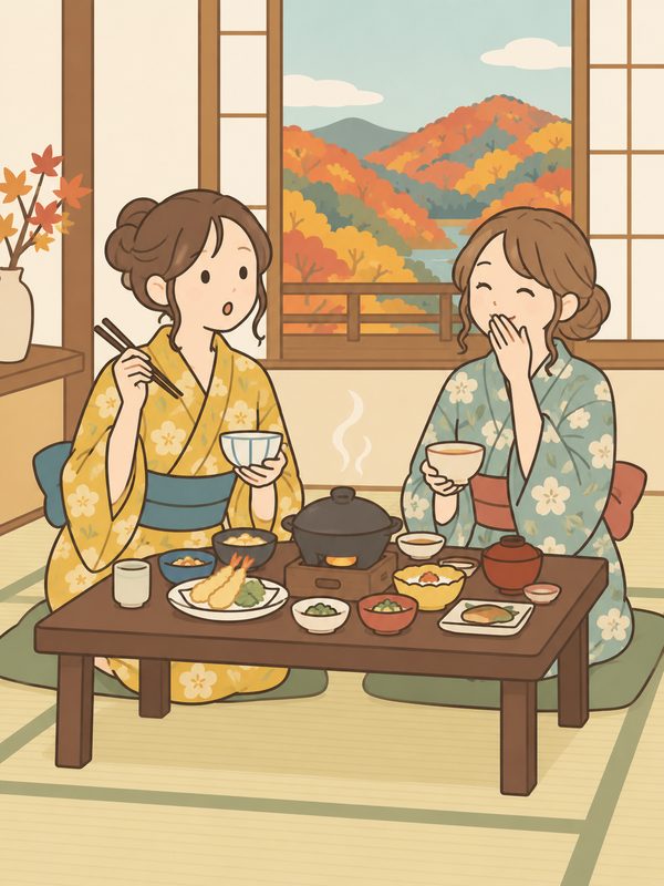 休日の旅館の晩ごはん