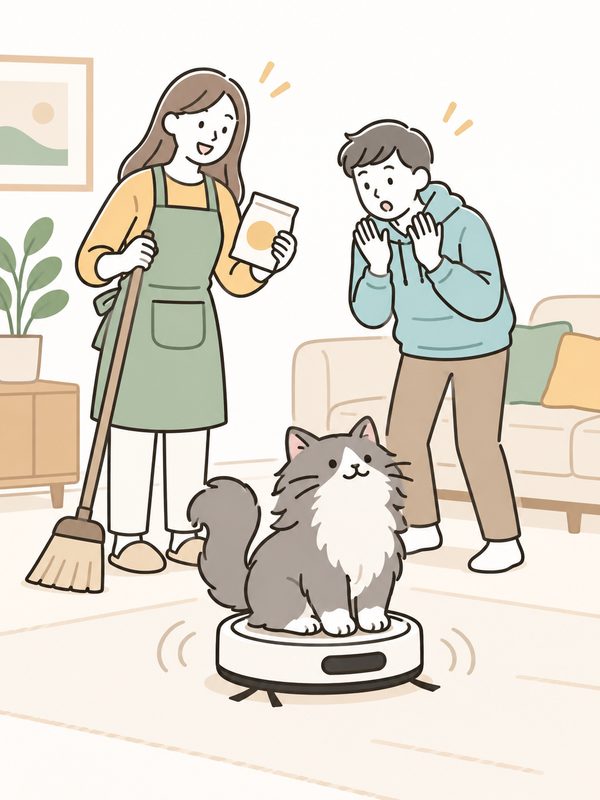 そうじロボットとねこ